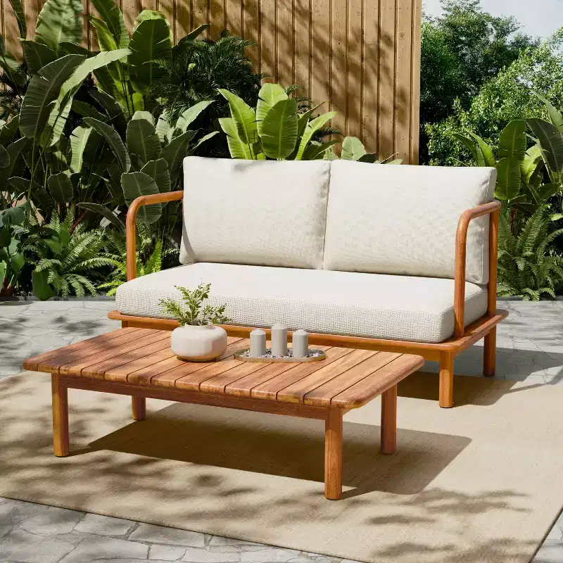 Christopher Knight Home Isamu Modern 4 Piece Acacia Wood Patio Seating Set with Cushion