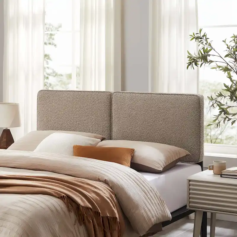 Boucle Fabric Upholstered Headboard with French Piping