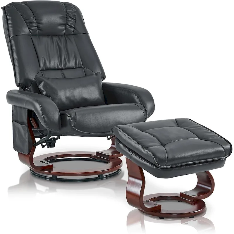 MCombo Swivel Recliners with Ottoman, Vibration Massage TV Chairs, Ergonomic Lounge Chair for Living Room, Faux Leather 4877