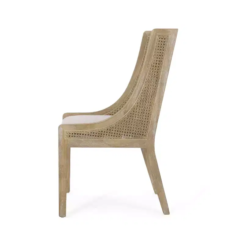 GDFStudio Rustic Fabric Upholstered Wood and Cane Dining Chairs (Set of 2)