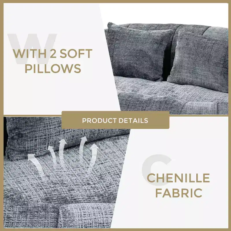 GDFStudio Anna Chenille Tufted 57.06 W Bean Bag Sofa with 2 Pillows