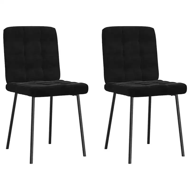 vidaXL Dining Chair Set of 4 Black Velvet, Plywood, Metal Standard