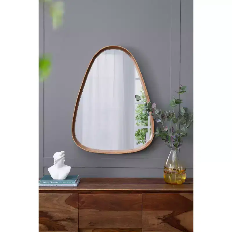30 x 38 Inch Octagon Wall Mirror with Iron and Wood Frame