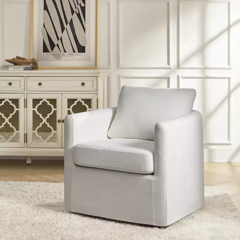 Bernhard Slipcovered Swivel Chair with textured fabric and flared armrests| HULALA HOME