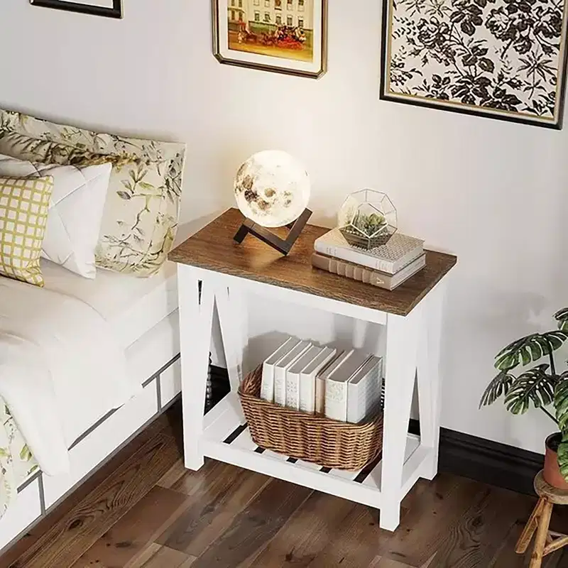 GDFStudio Claudia Farmhouse End Table with Lower Shelf