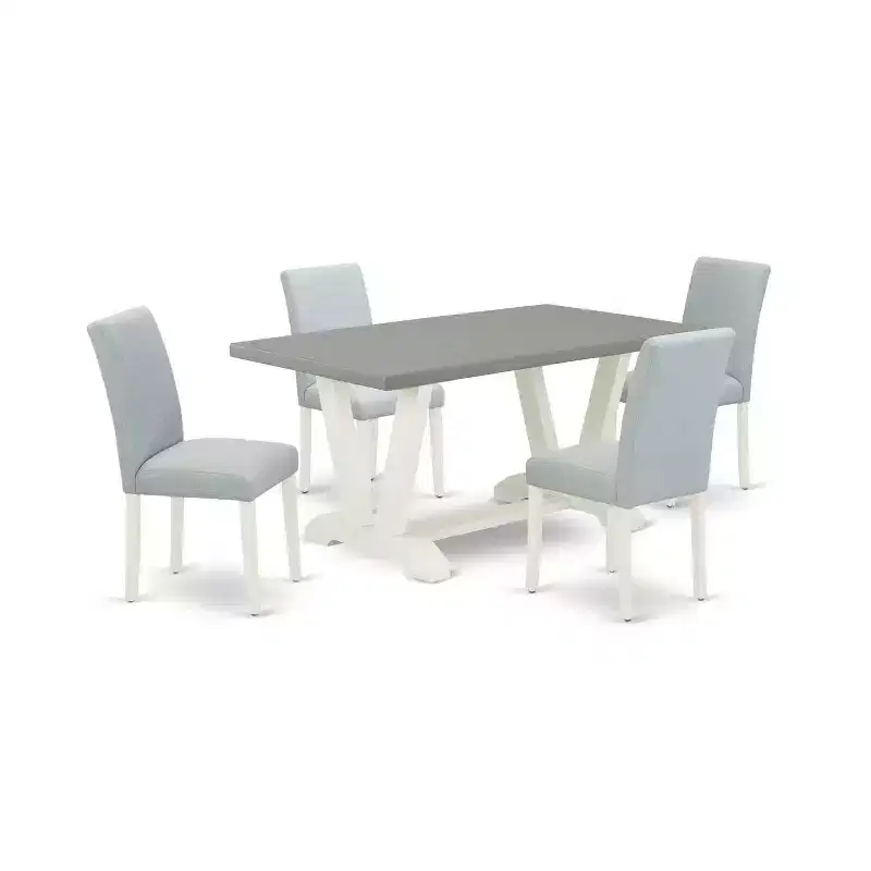 HomeStock 5-Pc Rectangle Natural Oak Finish Solid Wood Top Dining Table with 4 Upholstered Chairs