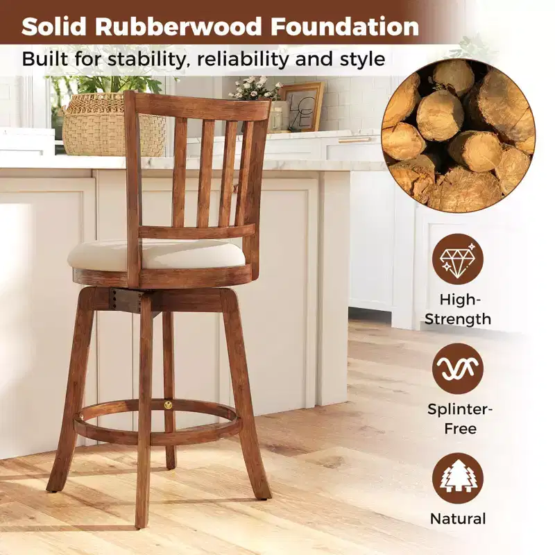 Costway 25'' Swivel Counter Barstools Set of 4 w/Backrest & Upholstered Seat Footrest