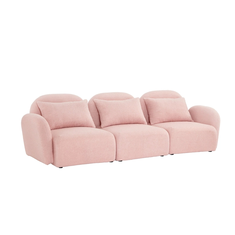 Living Room Furniture Three Seat Lazy Sofa Teddy Fabric White