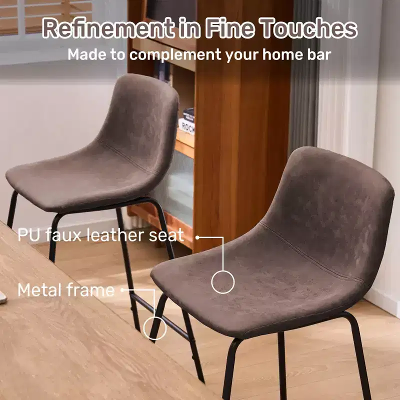 FERPIT Faux Shearling Counter Height Bar Stools Set of 2, Upholstered Bar Stools with Footrest, Dark Brown, 24