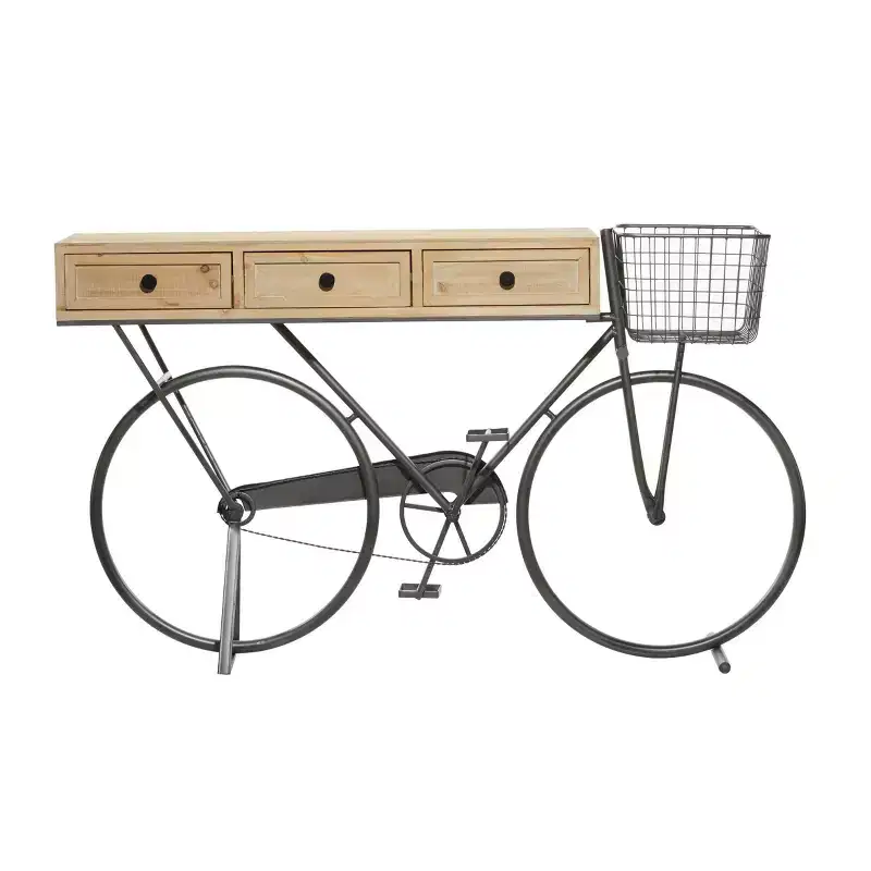 Farmhouse Metal Console Table in Red, Iron Frame & MDF Top