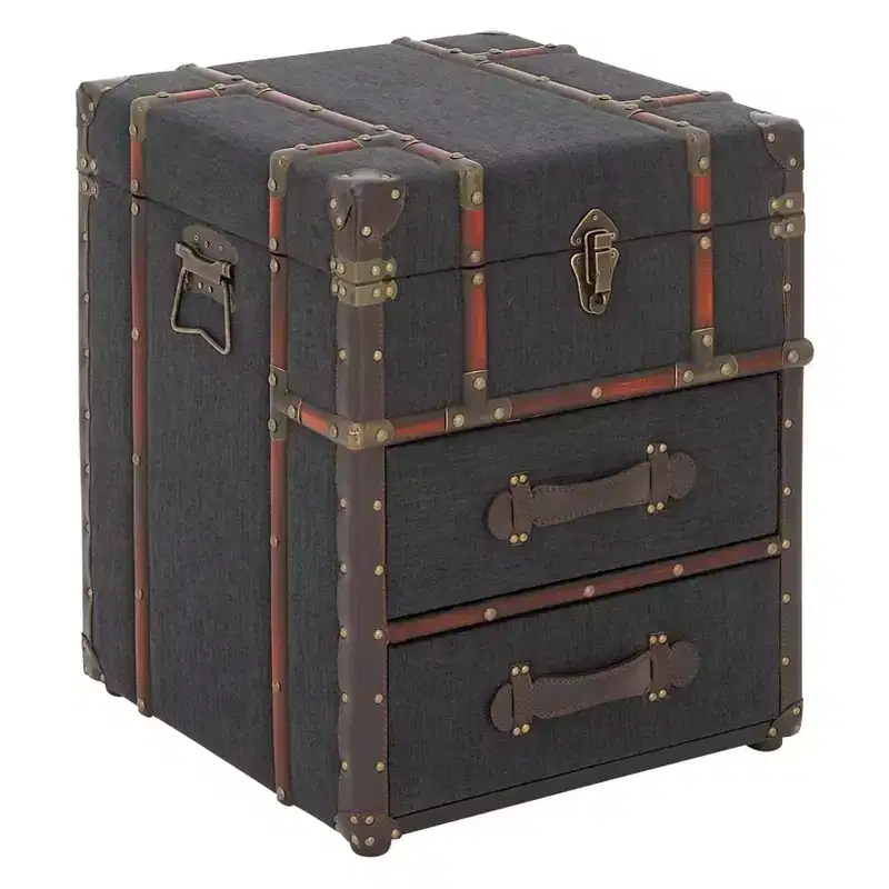 Wood and Fabric End Table Dark Blue with Storage - Olivia & May: Fully Assembled, Indoor Use