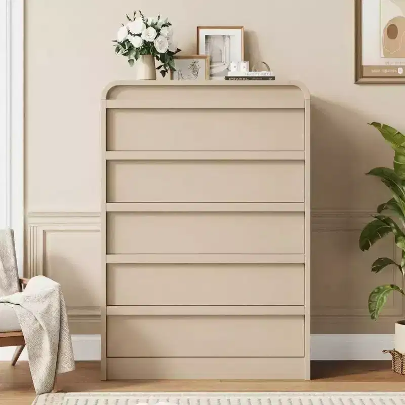 Modern Arched 5 Drawer Dining Table Dresser, Curved Edge Design, Freestanding Cabinet, for Dining Room, Bedroom, Living Room
