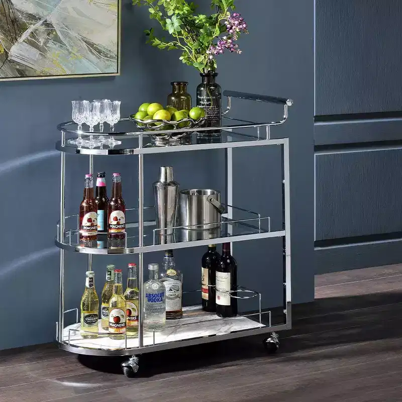 Acme Furniture Inyo Bar Serving Cart Clear Glass/Chrome Finish