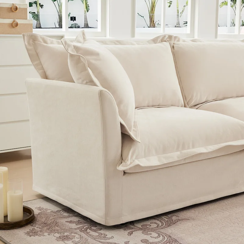 120 Chenille L-Shaped Sectional with Convertible Ottoman & 2 Pillows and 3-Seater Cloud Couch