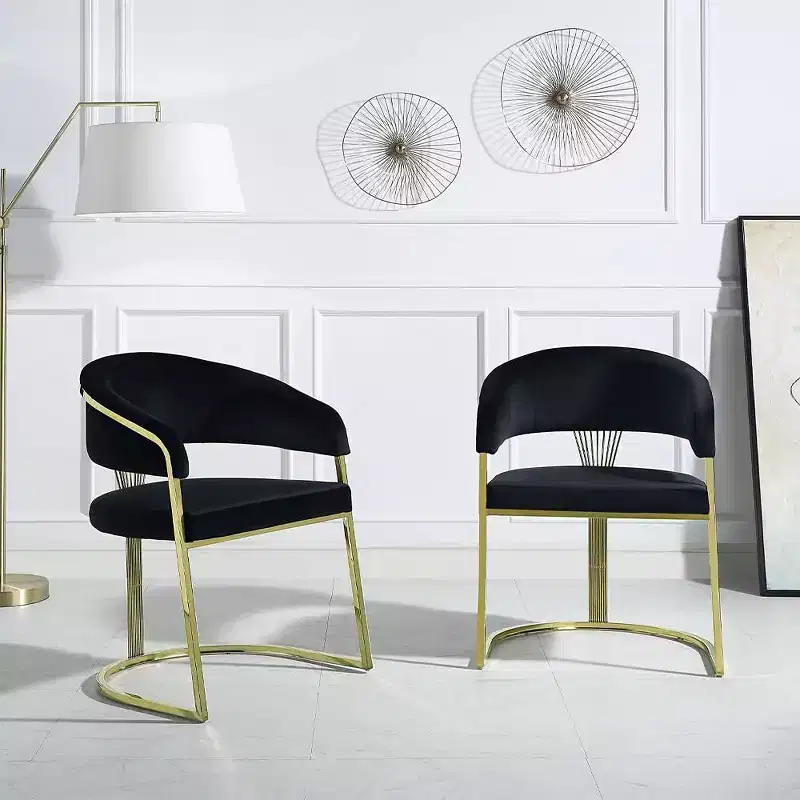 20" Accent Chair Black Velvet/Mirrored Gold - : No Assembly, Stainless Steel Frame