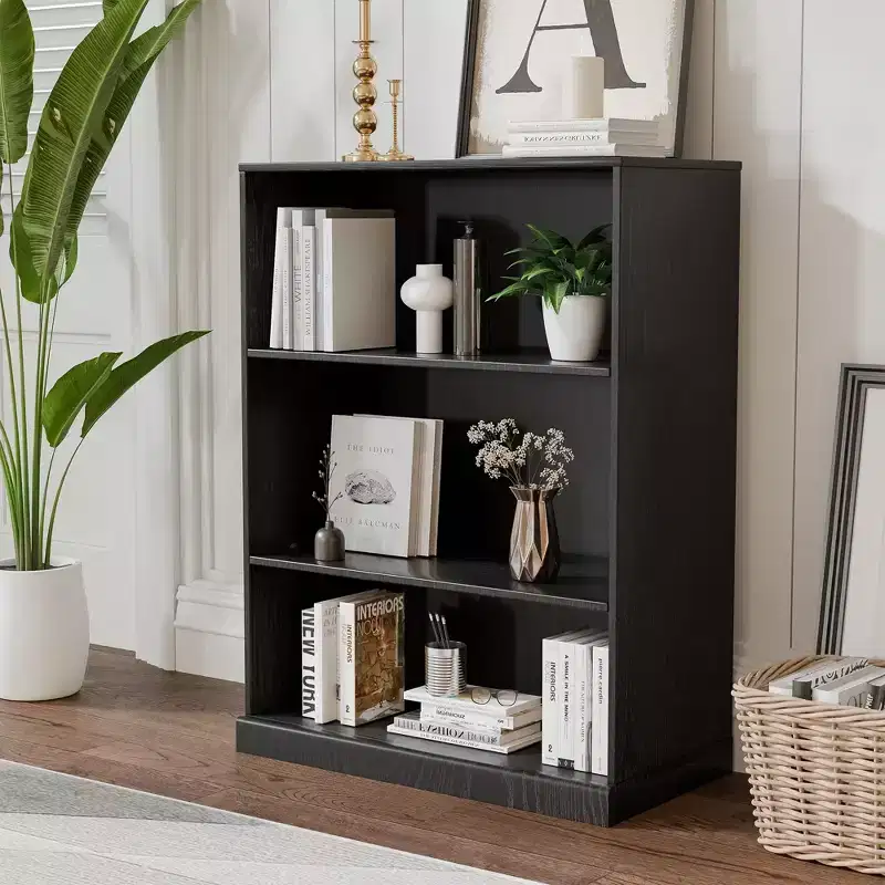 [41.5-inch | Extra Large Capacity]Doorless Black Wood Grain Storage Shelf (Decor & Storage Combo for Living Room/Bedroom)