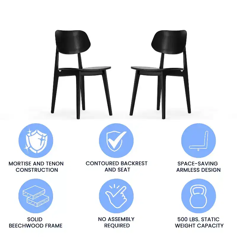 Emma and Oliver Set of 2 Solid Wood Dining Chairs with Curved Oval Backrests