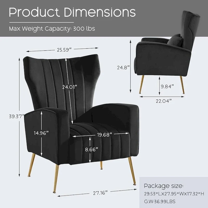 HOMYKA Accent Chair Upholstered Velvet Wingback Armchair Set of 2