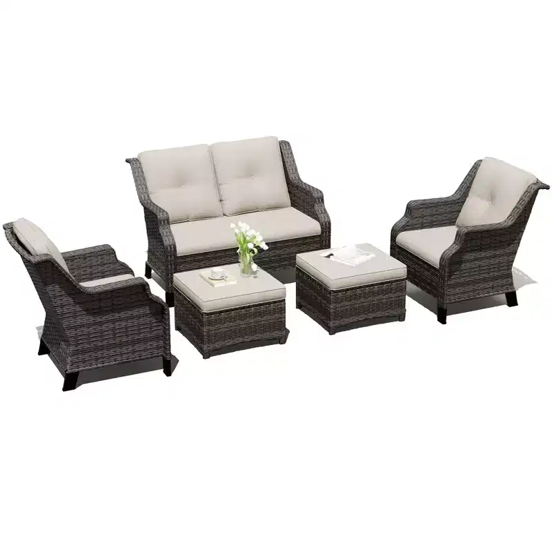 UPTIOT Outdoor Lounge Set with Loveseat sofa, Chairs and Ottoman