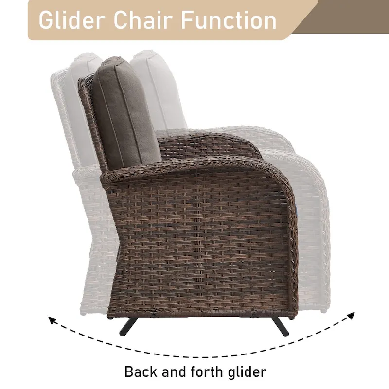 Patio Glider Sofa and Swivel Chair with Ottoman - Brown