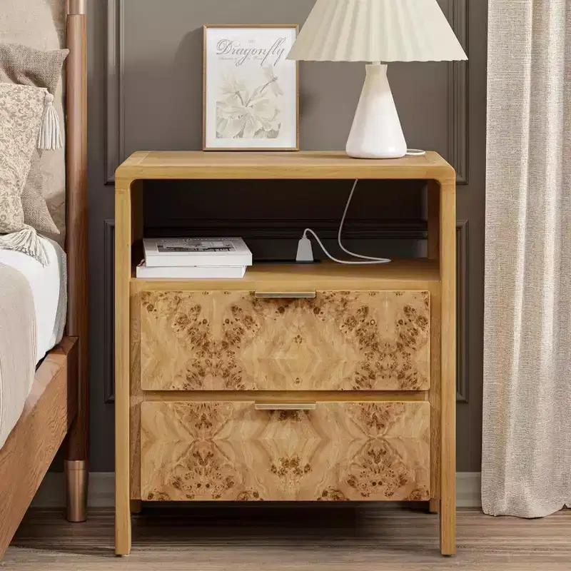 Farmhouse Nightstand Wood Storage Cabinet Accent Chest