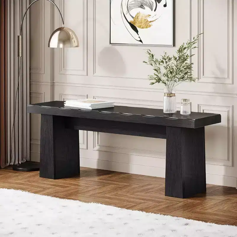 Wooden Entryway Bench, 47 Wood Dining Table Bench with Sturdy Frame for Kitchen Bedroom Living Room Hallway, Easy Assembly,