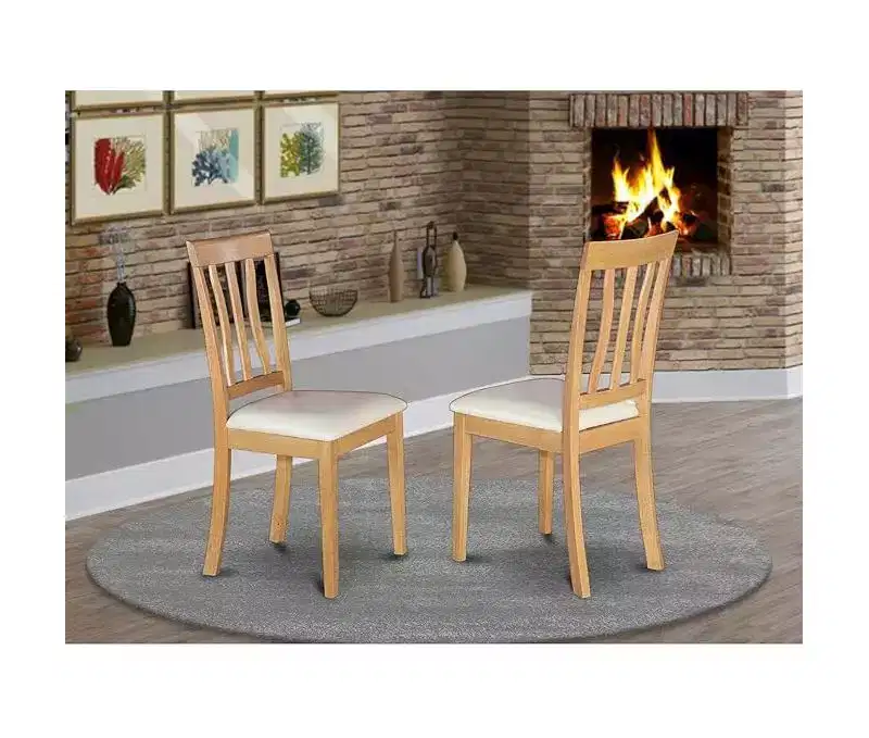 HomeStock Antique Dining Chairs Wooden Seat Slat Back Set of 2