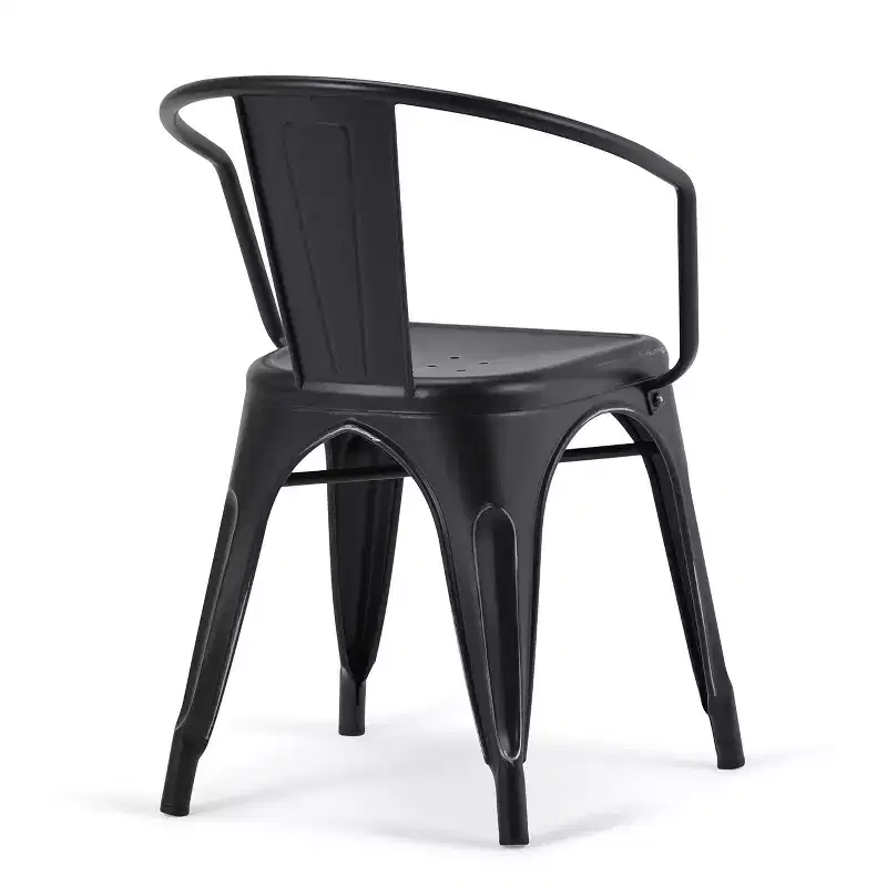 WyndenHall Set of 2 Elisse Metal Dining Armchairs Distressed Black/Silver: Industrial Style, Metal Frame