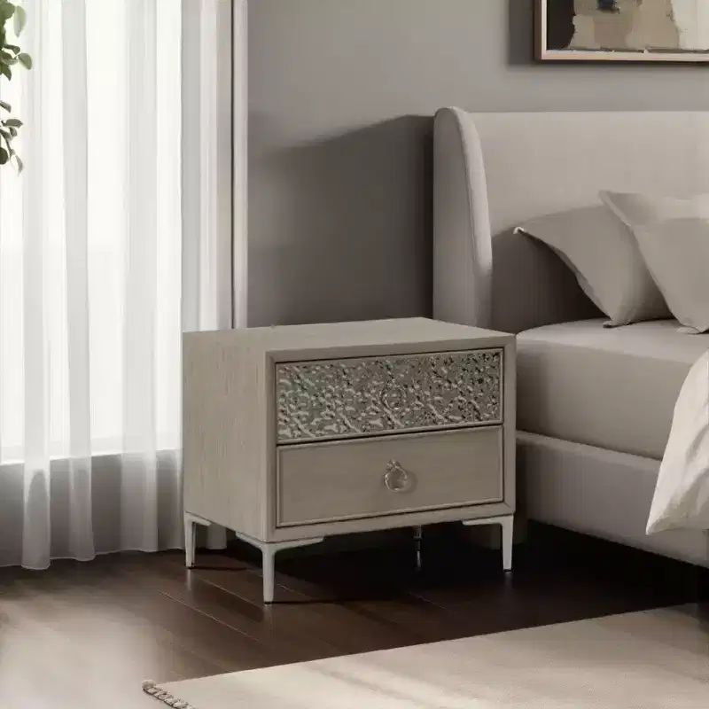 Royal Hampton Nightstand with 2 USB Ports, Textured Metal