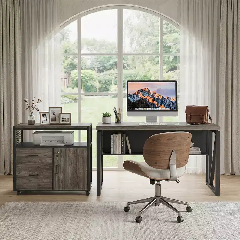 55-Inch Computer Writing Desk with Bottom Storage Shelf, Modern Home Office Table