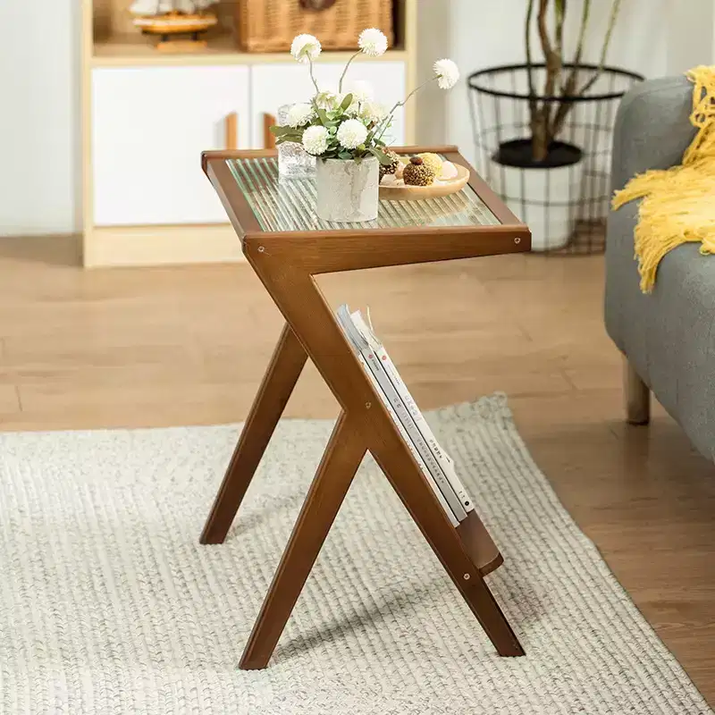 JVNOXK 17.7 inchRattan Nightstand Side Table, Bamboo Accent Bedside Tables, Glass Coffee Tables, Boho End Table with Storage for Small Space Brown