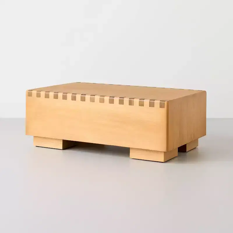 Coffee Table, Natural Light Brown Poplar Wood with Soft-Edge Design