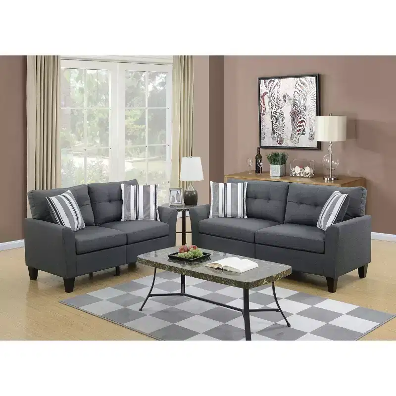 Okak Modern Sofa Set 2pc with Thick Cushion, Solid Pine Legs Loveseat Upholstered Couch for Apartments, living Room