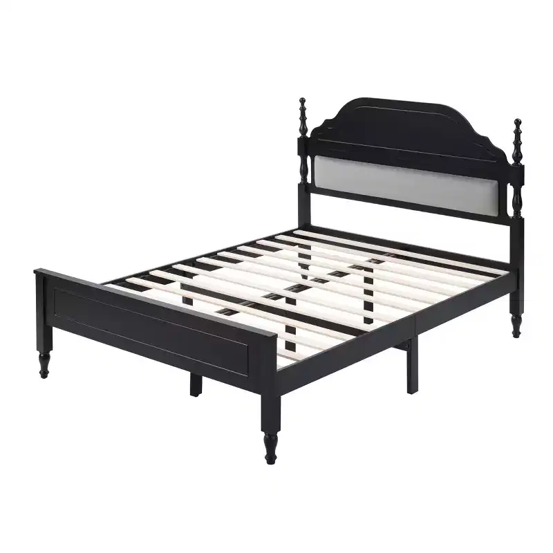 Ashbourne Modern Upholstered Bed with Curved Headboard — Queen, Polyester