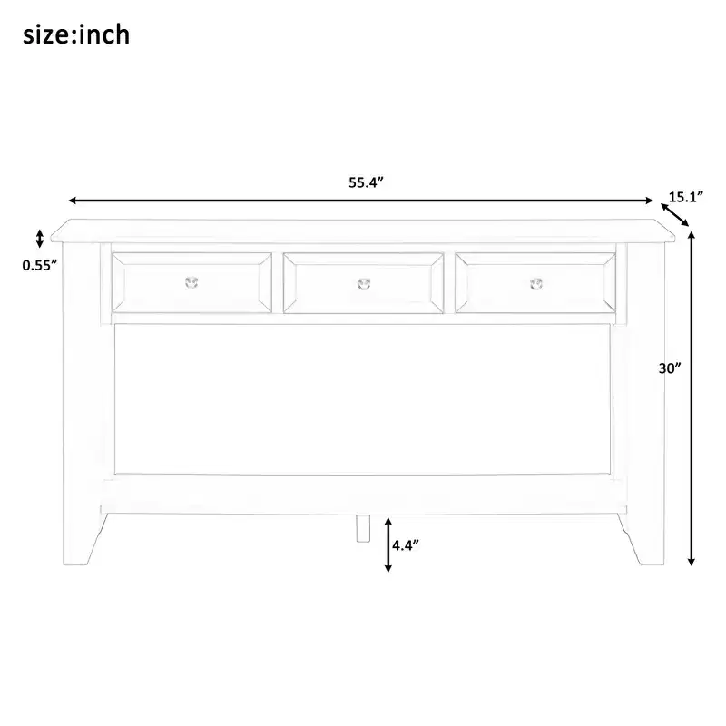 Console Table Sideboard with 3 Drawers & Open Shelf, Blue