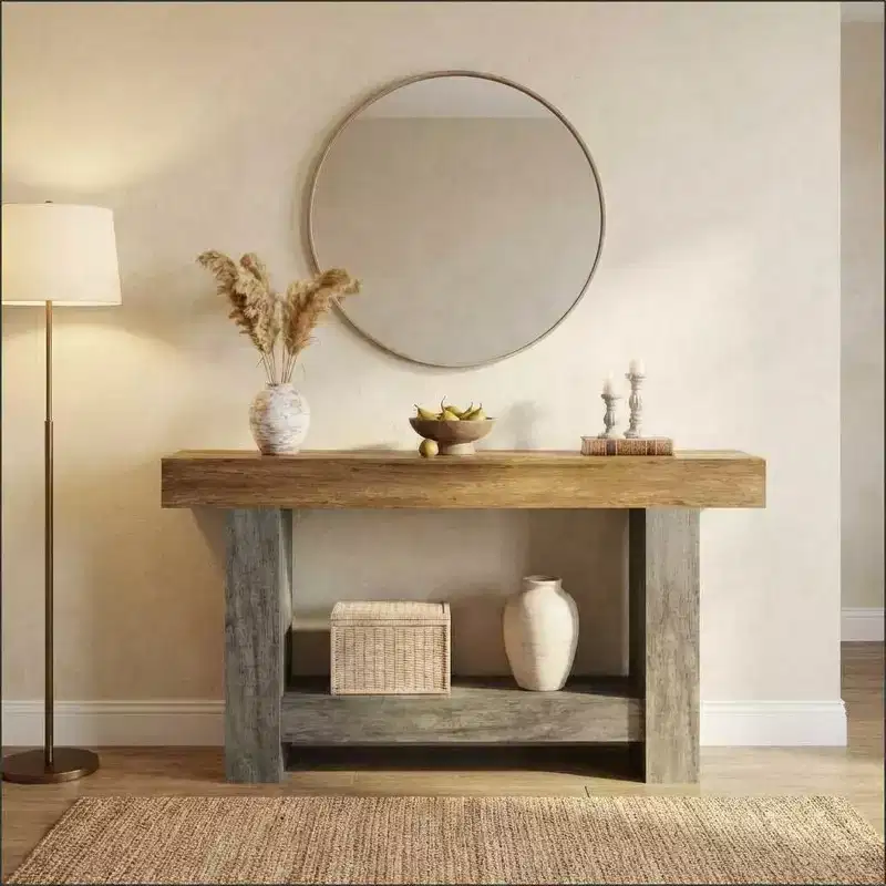 Farmhouse Console Table, 2-Tier Long Sofa Table with Open Storage, Wooden Narrow Entryway Table for Hallway Living Room, Behind Couch
