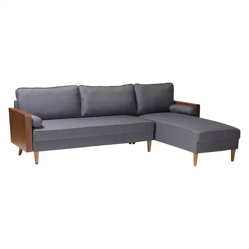 Fabric and Wood Right-Facing Sectional Sofa, L-Shape, Modern Living Room Couch
