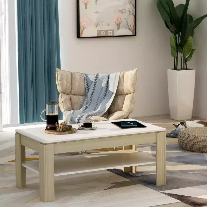 Coffee Table Accent End Side Sofa Table for Living Room Engineered Wood - White and Sonoma Oak