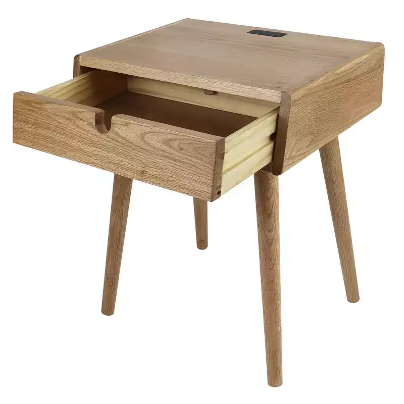 Nightstand with USB Ports Natural Oak - Flora Home: Solid American Red Oak, Easy Charge, Storage Drawer