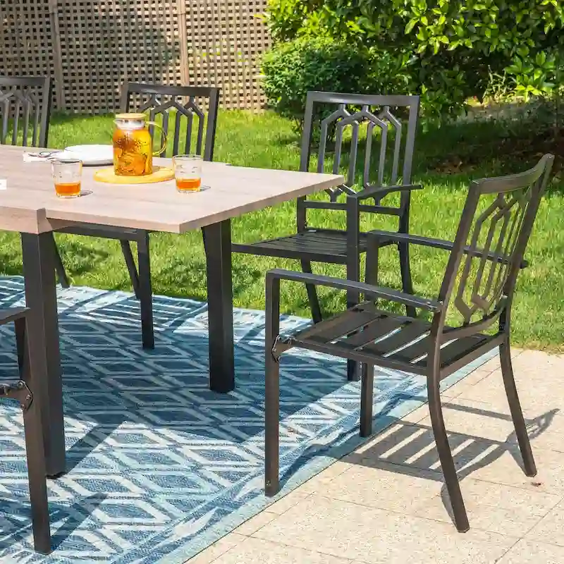 MAISON ARTS 7/9-Pieces Patio Dining Set with Metal Rectangle Expandable Table and Metal Stackable Chairs