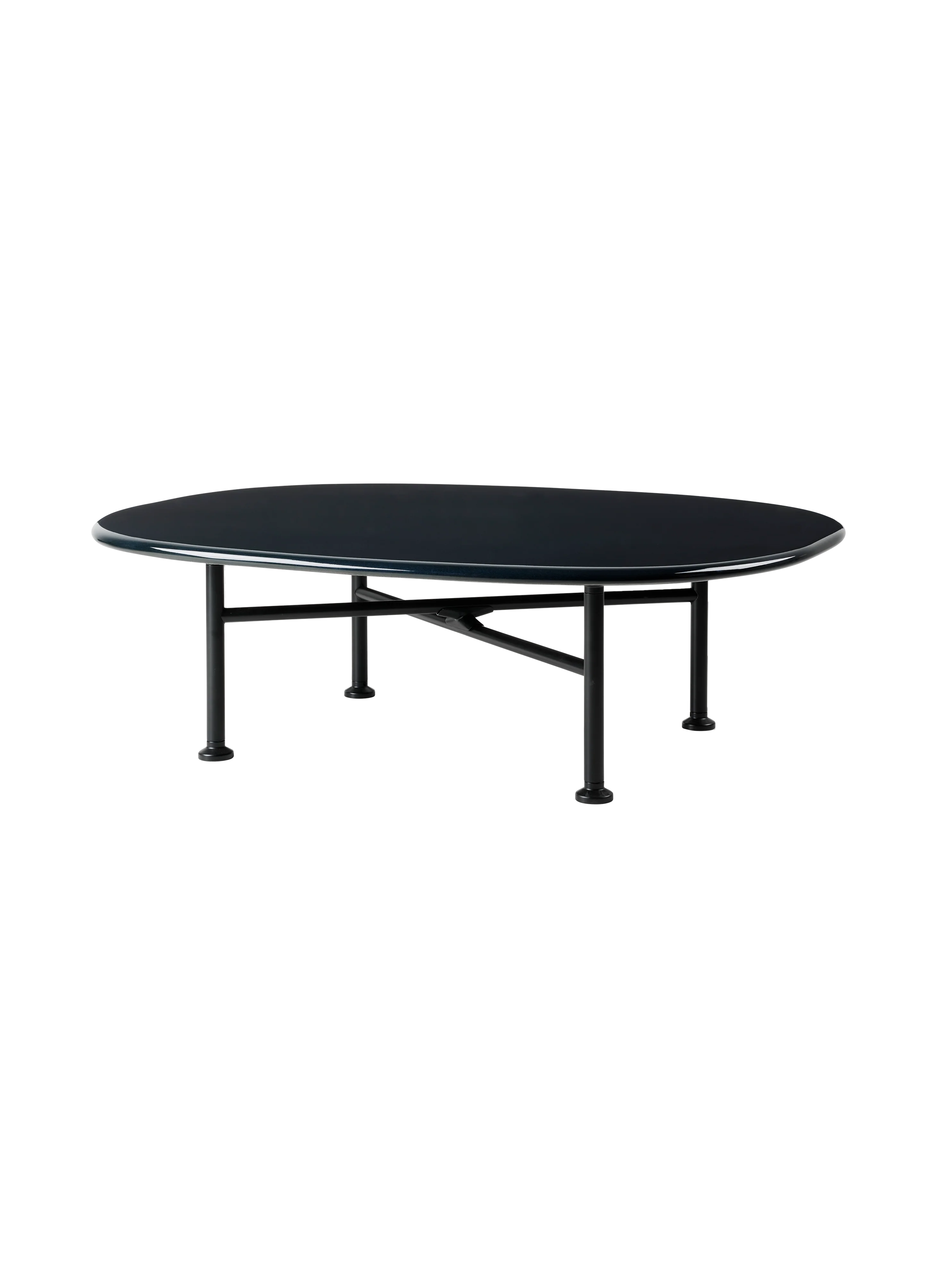 Modern Black Marble Coffee Table with Cross Metal Frame for Living Room
