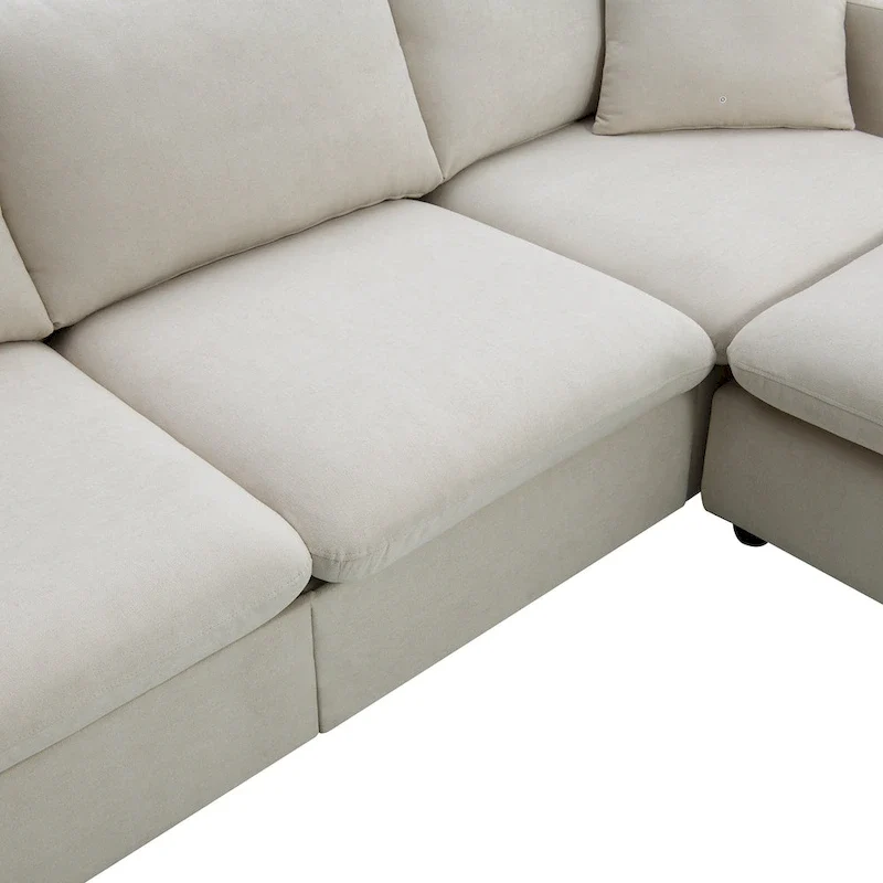 100.4 L-Shaped Polyester Sectional Sofa with 4-Seat Convertible Couch and Ottoman & Pocket Spring Cushions (300lb Capacity)
