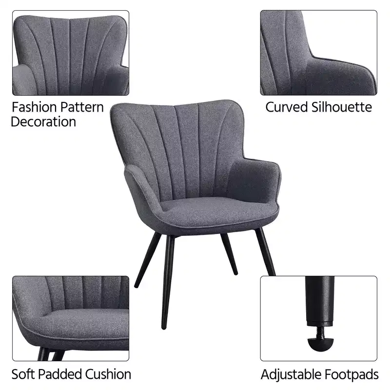 Yaheetech Set of 2 Modern Pleated Curved Back Fabric Accent Chair Living Room Dining Room Bedroom