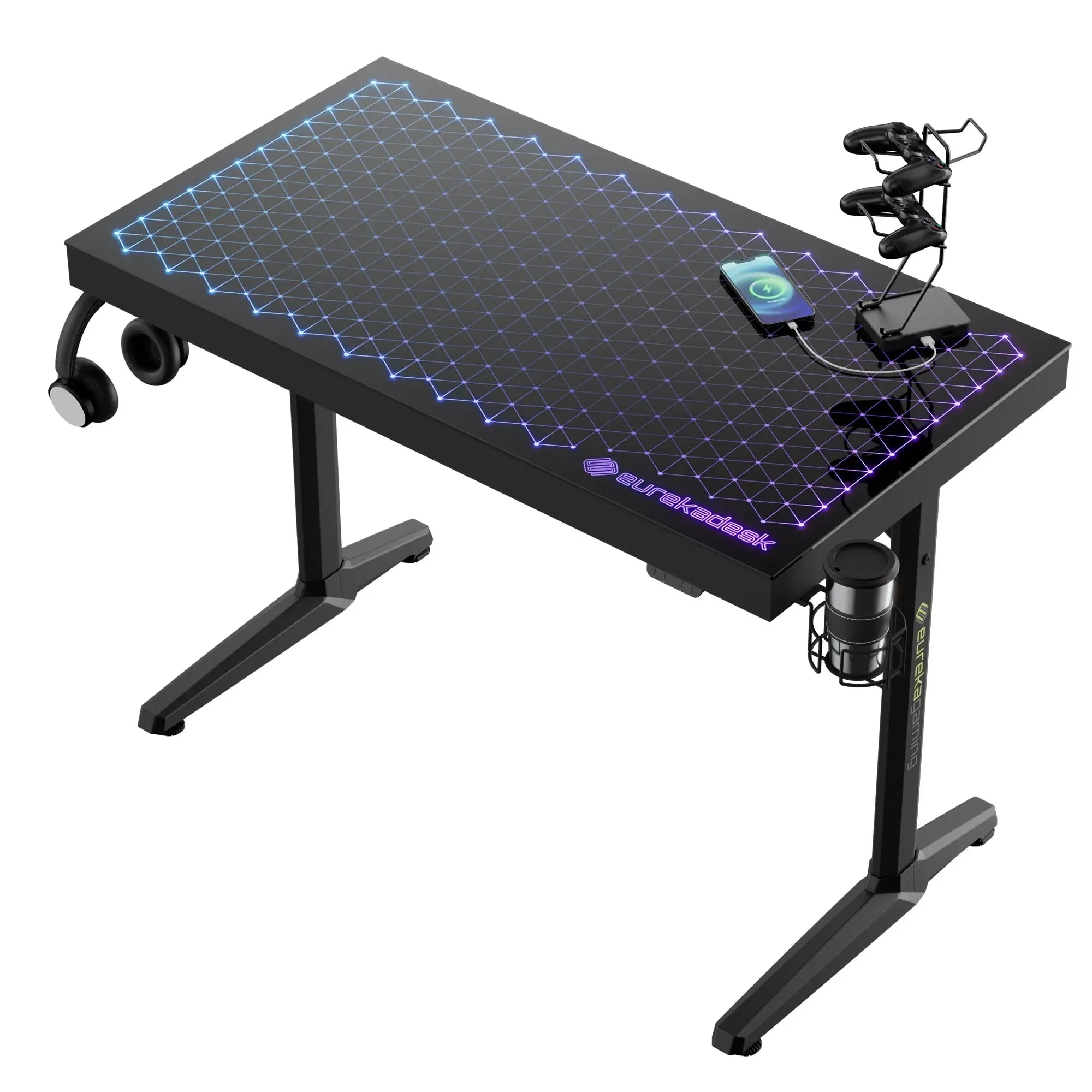47'' Gaming Desk with Monitor Stand and Cup Holder, Black