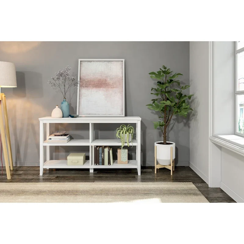 Wide Low 54W Bookcase with 2 Shelves, White