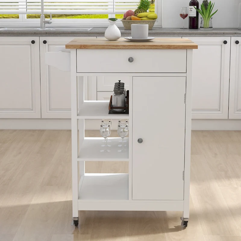 Kitchen Island Rolling Trolley Cart with Adjustable Shelves and Towel Rack - 25.98L * 15.55W * 34.06H