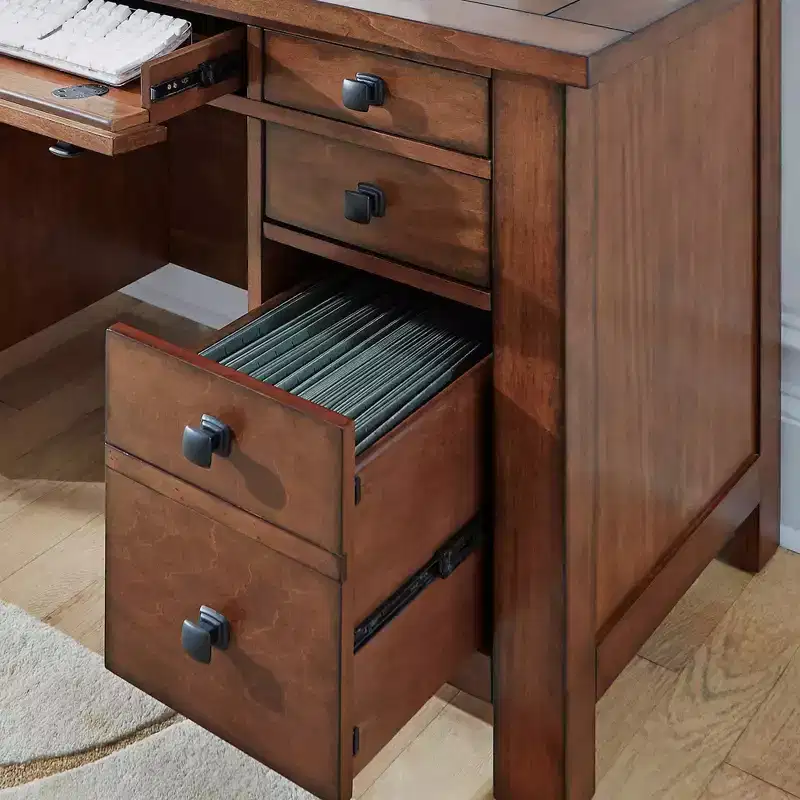 Tahoe Executive Pedestal Desk - Aged Maple - Home Styles: Hardwood, Mid-Century Modern Office Furniture