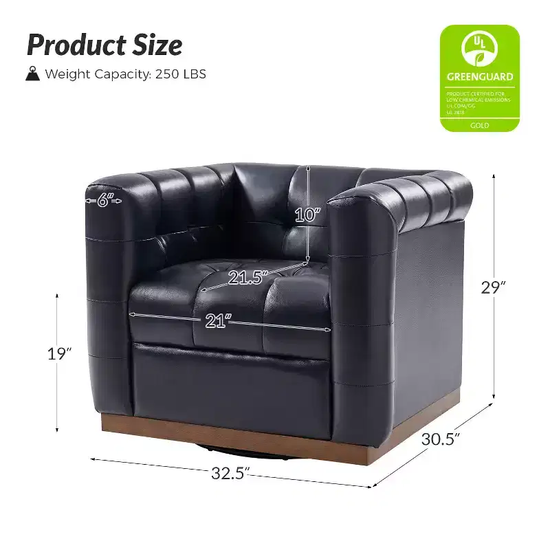 Frankie Modern Genuine Leather Swivel Club Chair| HULALA HOME