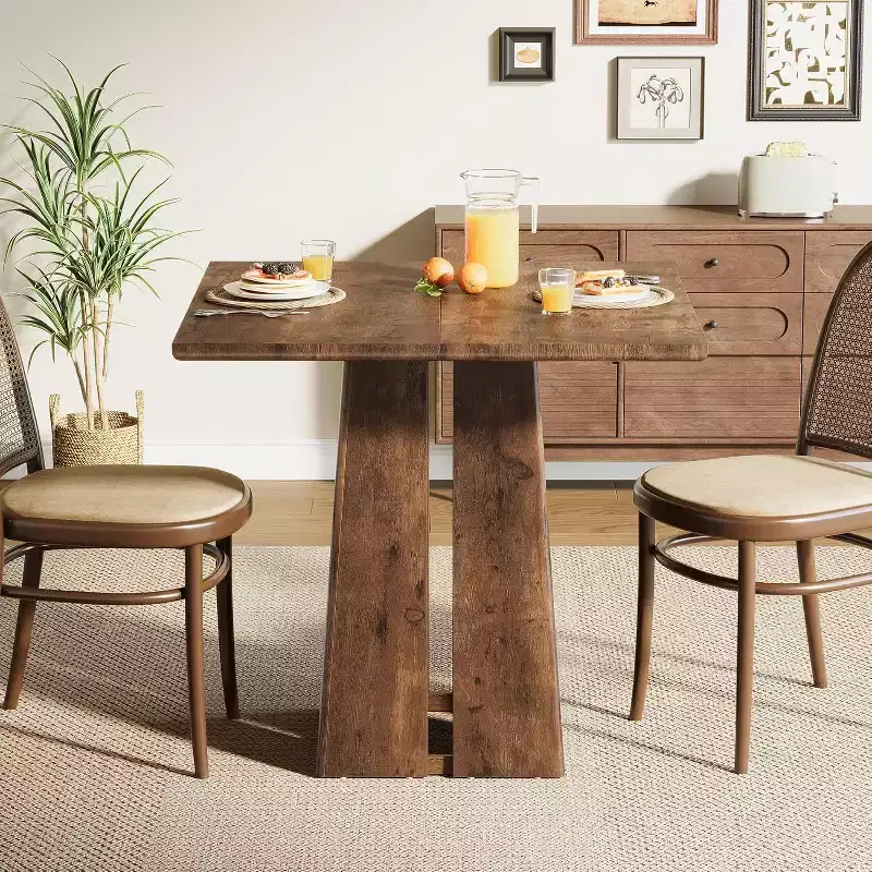 Lantine Wooden Square Dining Table for 4, 31.5 Farmhouse Kitchen Dinner Table with Heavy-Duty Pedestal Base for Dining Room, Living Room