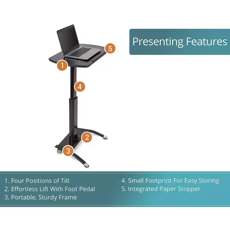 Pneumatic Adjustable Height Tilting Laptop Lectern Podium 25.5